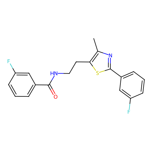 3-fluoro-N-(2-(2-(3-fluorophenyl)-4-methylthiazol-5-yl)ethyl)benzamide structure