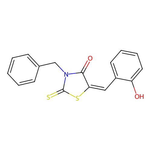 (5E)-3-benzyl-5-(2-hydroxybenzylidene)-2-thioxo-1,3-thiazolidin-4-one structure