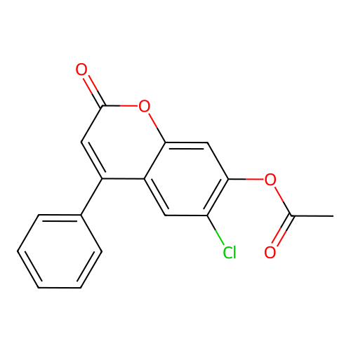 6-chloro-2-oxo-4-phenyl-2H-chromen-7-yl acetate structure