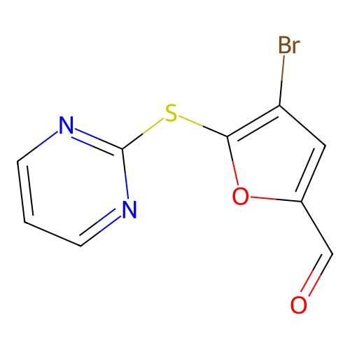 4-Bromo-5-(pyrimidin-2-ylsulfanyl)furan-2-carbaldehyde structure