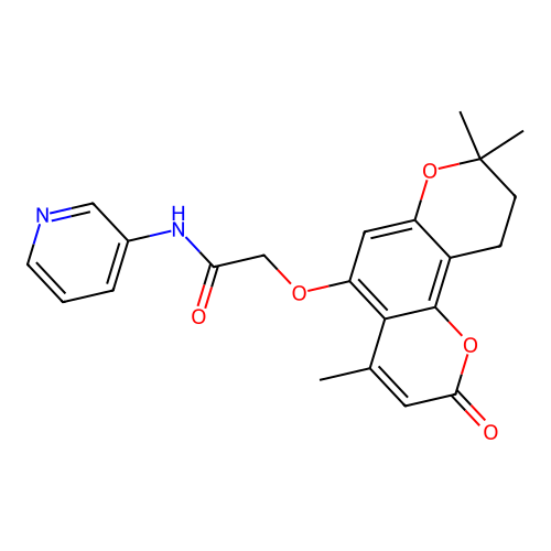 N-(pyridin-3-yl)-2-((4,8,8-trimethyl-2-oxo-2,8,9,10-tetrahydropyrano[2,3-f]chromen-5-yl)oxy)acetamide structure
