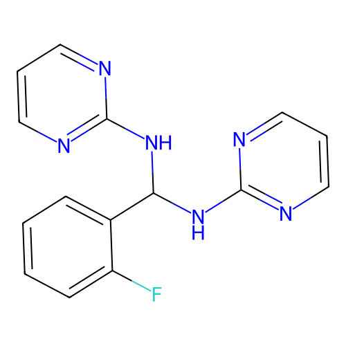 1-(2-fluorophenyl)-N,N'-di(pyrimidin-2-yl)methanediamine structure
