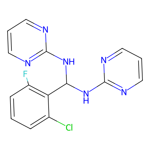1-(2-chloro-6-fluorophenyl)-N,N'-di(pyrimidin-2-yl)methanediamine structure