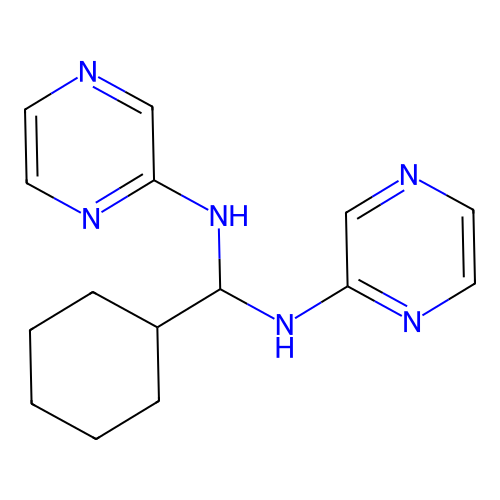 Cyclohexyl-N,N-di(2-pyrazinyl)methanediamine structure