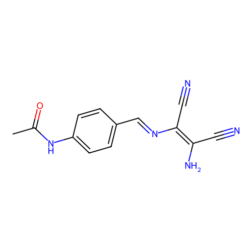 N-[4-[(2-amino-1,2-dicyano-vinyl)iminomethyl]phenyl]acetamide structure