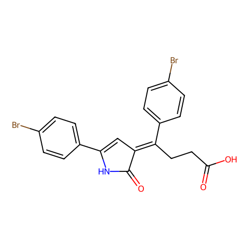 (4E)-4-(4-bromophenyl)-4-[5-(4-bromophenyl)-2-oxo-1H-pyrrol-3-ylidene]butanoic acid structure