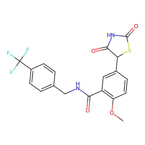 5-(2,4-dioxothiazolidin-5-yl)-2-methoxy-N-(4-(trifluoromethyl)benzyl)benzamide structure