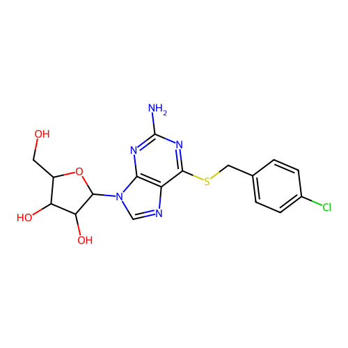 2-[2-amino-6-[ methylsulfanyl]purin-9-yl]-5- oxolane-3,4-diol structure