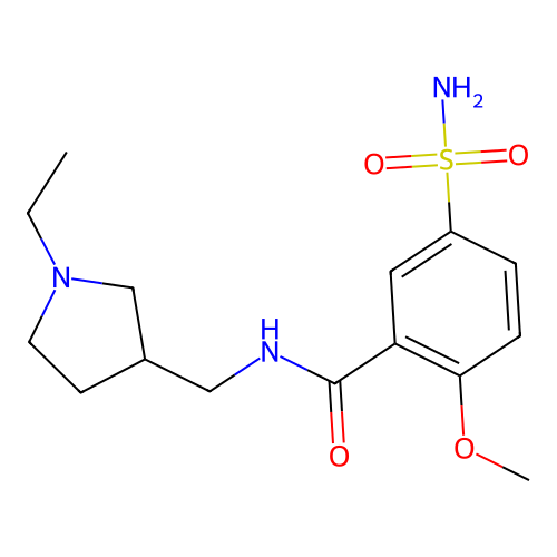 N-[(1-ethyl-3-pyrrolidinyl)methyl]-2-methoxy-5-sulfamoylbenzamide structure