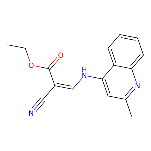 Ethyl 2-nitrilo-3-((2-methyl(4-quinolyl))amino)prop-2-enoate structure