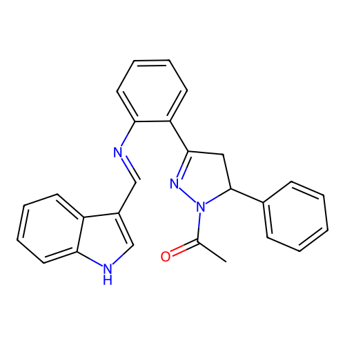 4,5-Dihydro-1-acetyl-3-(2-((1H-indol-3-ylmethylene)amino)phenyl)-5-phenyl-1H-pyrazole structure