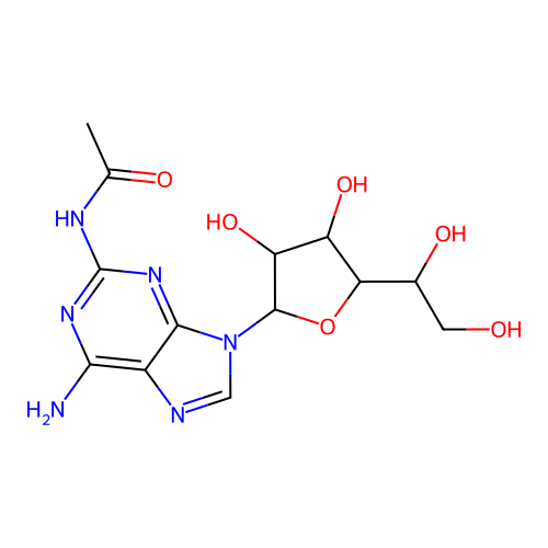 N~2~-Acetyl-9-hexofuranosyl-9H-purine-2,6-diamine structure