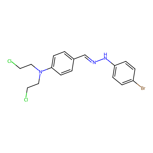 4-[[(4-bromophenyl)hydrazinylidene]methyl]-N,N-bis(2-chloroethyl)aniline structure