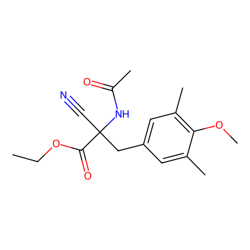 ethyl N-acetyl-alpha-cyano-O,3,5-trimethyltyrosinate structure