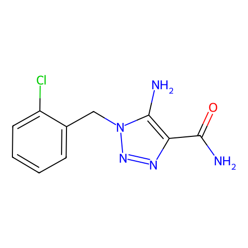 5-amino-1-[(2-chlorophenyl)methyl]-1H-1,2,3-triazole-4-carboxamide structure
