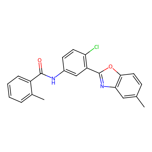 N-[4-chloro-3-(5-methyl-1,3-benzoxazol-2-yl)phenyl]-2-methylbenzamide structure