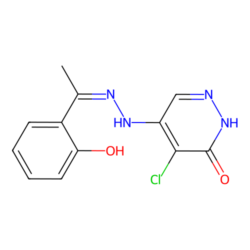 5-chloro-4-[2-[1-(2-hydroxyphenyl)ethylidene]hydrazinyl]-1H-pyridazin-6-one structure