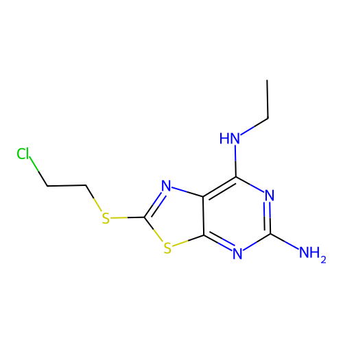 Thiazolo[5,4-d]pyrimidine, 5-amino-2-[(2-chloroethyl)thio]-7-(ethylamino)- structure
