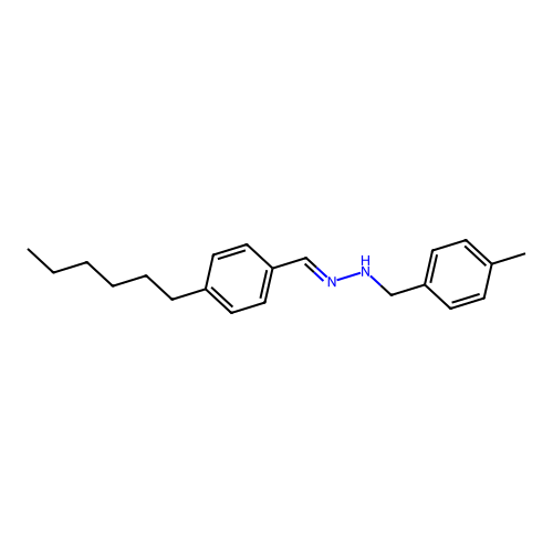 Benzaldehyde, 4-hexyl-, 2-((4-methylphenyl)methylene)hydrazone structure