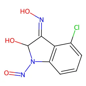 4-Chloro-1,2-dihydro-2-hydroxy-1-nitroso-3H-indol-3-one oxime structure