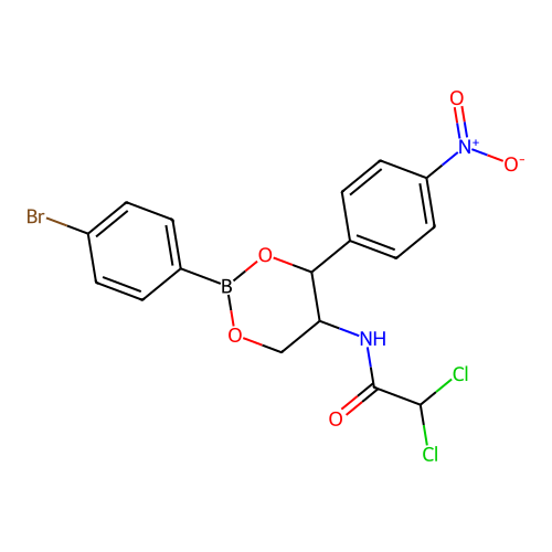 N-[2-(4-bromophenyl)-4-(4-nitrophenyl)-1,3,2-dioxaborinan-5-yl]-2,2-dichloroacetamide structure
