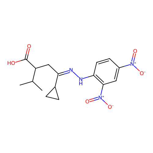 4-Cyclopropyl-4-[(2,4-dinitrophenyl)hydrazinylidene]-2-propan-2-ylbutanoic acid structure