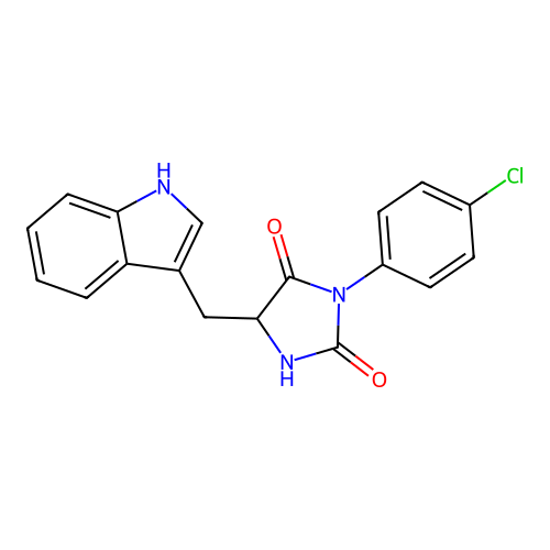 3-(4-chlorophenyl)-5-(1H-indol-3-ylmethyl)imidazolidine-2,4-dione structure