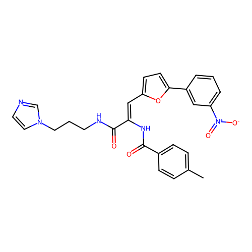 (2Z)-N-(3-imidazolylpropyl)-2-[(4-methylphenyl)carbonylamino]-3-[5-(3-nitrophe nyl)(2-furyl)]prop-2-enamide structure