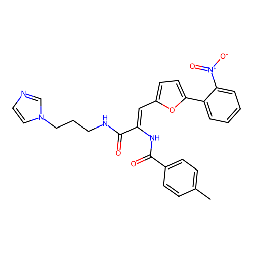 (2Z)-N-(3-imidazolylpropyl)-2-[(4-methylphenyl)carbonylamino]-3-[5-(2-nitrophe nyl)(2-furyl)]prop-2-enamide structure