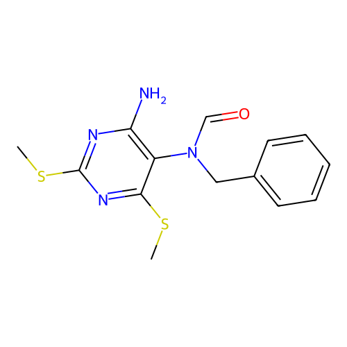 N-[4-amino-2,6-bis(methylsulfanyl)pyrimidin-5-yl]-N-benzylformamide structure