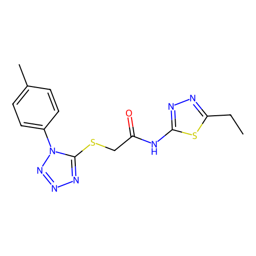 N-(5-ethyl-1,3,4-thiadiazol-2-yl)-2-[1-(4-methylphenyl)tetrazol-5-yl]sulfanylacetamide structure