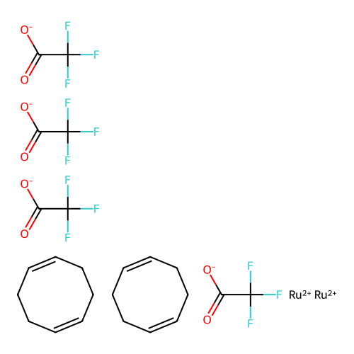 Cyclooctadiene-aqua-Ru(II)-bis-trifluoracetate dimer structure