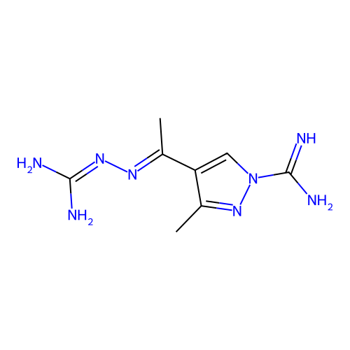4-[N-(diaminomethylideneamino)-C-methyl-carbonimidoyl]-3-methyl-pyrazole-1-carboximidamide structure