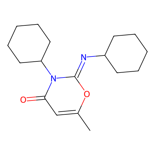 3-Cyclohexyl-2-cyclohexylimino-6-methyl-1,3-oxazin-4-one structure