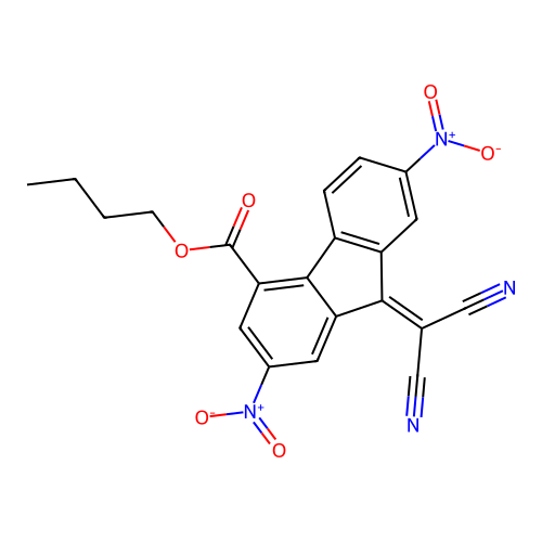 butyl 9-(dicyanomethylidene)-2,7-dinitro-9H-fluorene-4-carboxylate structure