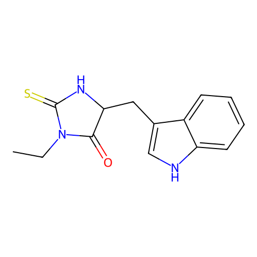 3-ethyl-5-(1H-indol-3-ylmethyl)-2-sulfanylideneimidazolidin-4-one structure