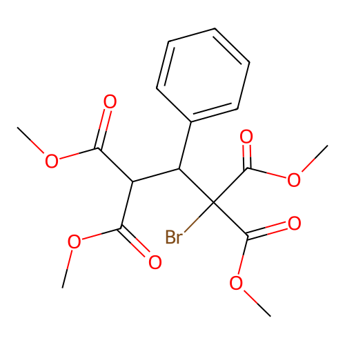 Tetramethyl 1-bromo-2-phenylpropane-1,1,3,3-tetracarboxylate structure