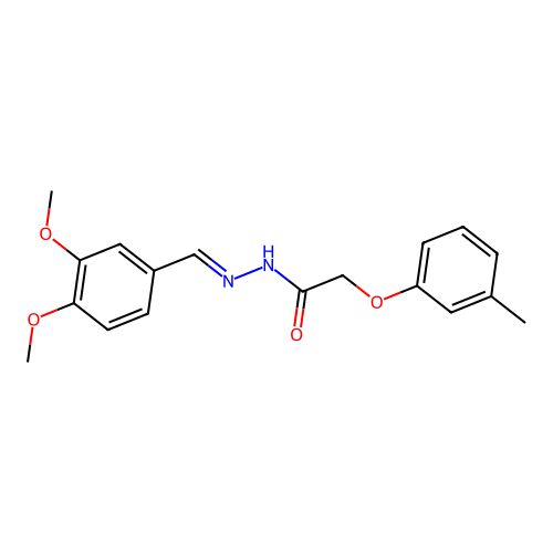 N-[(E)-(3,4-dimethoxyphenyl)methylideneamino]-2-(3-methylphenoxy)acetamide structure