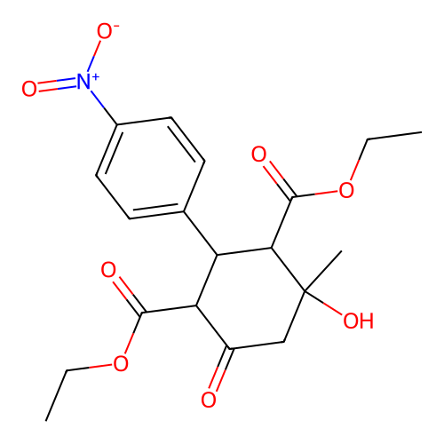 Diethyl 4-hydroxy-4-methyl-2-(4-nitrophenyl)-6-oxocyclohexane-1,3-dicarboxylate structure