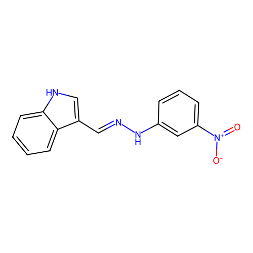 N-(1H-indol-3-ylmethylideneamino)-3-nitroaniline structure
