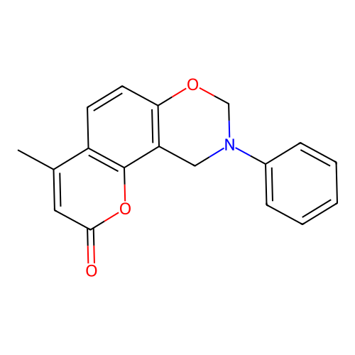 4-methyl-9-phenyl-9,10-dihydro-2H,8H-chromeno[8,7-e][1,3]oxazin-2-one structure
