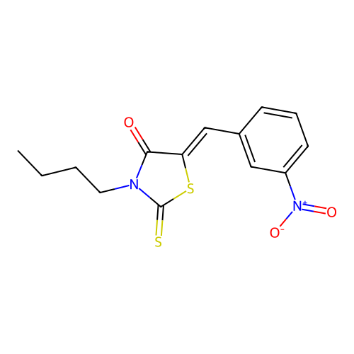 (5Z)-3-butyl-5-(3-nitrobenzylidene)-2-thioxo-1,3-thiazolidin-4-one structure