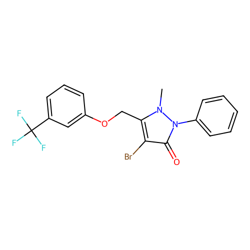 4-BROMO-2-METHYL-1-PHENYL-3-((3-(TRIFLUOROMETHYL)PHENOXY)METHYL)-3-PYRAZOLIN-5-ONE structure