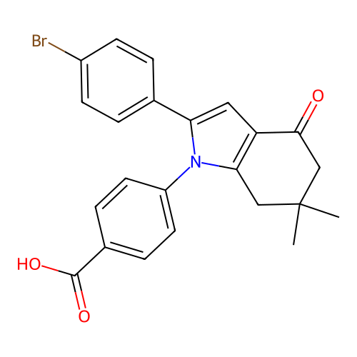 4-[2-(4-bromophenyl)-6,6-dimethyl-4-oxo-5,7-dihydroindol-1-yl]benzoic Acid structure