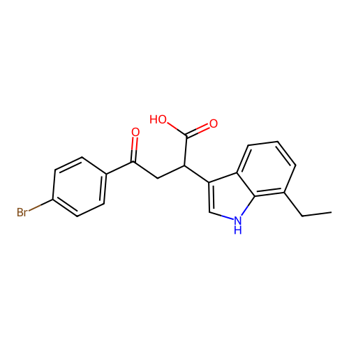 4-(4-bromophenyl)-2-(7-ethyl-1H-indol-3-yl)-4-oxobutanoic acid structure