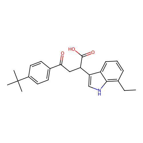 4-(4-tert-butylphenyl)-2-(7-ethyl-1H-indol-3-yl)-4-oxobutanoic acid structure