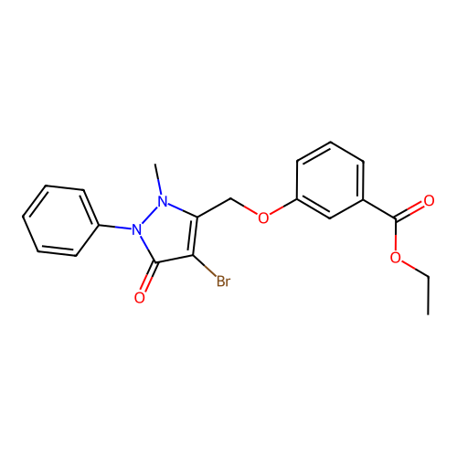 Ethyl 3-((4-bromo-2-methyl-5-oxo-1-phenyl-3-pyrazolin-3-YL)methoxy)benzoate structure
