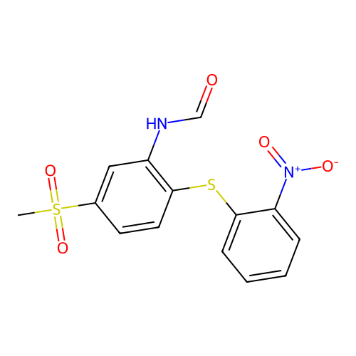 N-(5-(methylsulphonyl)-2-((2-nitrophenyl)thio)phenyl)formamide structure