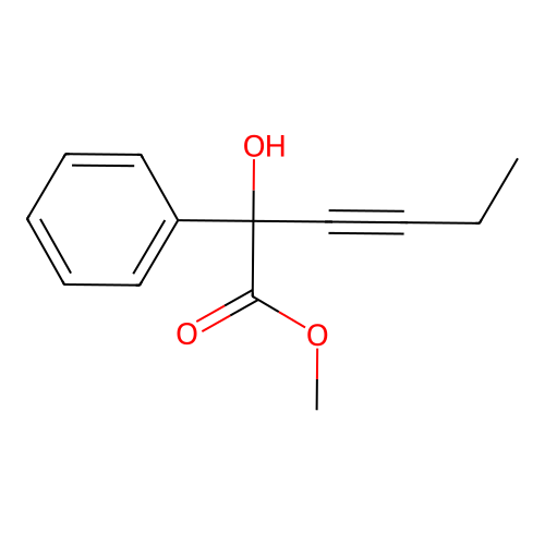 Methyl 2-hydroxy-2-phenylhex-3-ynoate structure