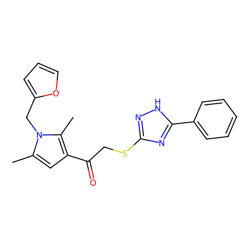 1-(1-(furan-2-ylmethyl)-2,5-dimethyl-1H-pyrrol-3-yl)-2-((5-phenyl-4H-1,2,4-triazol-3-yl)thio)ethanone structure